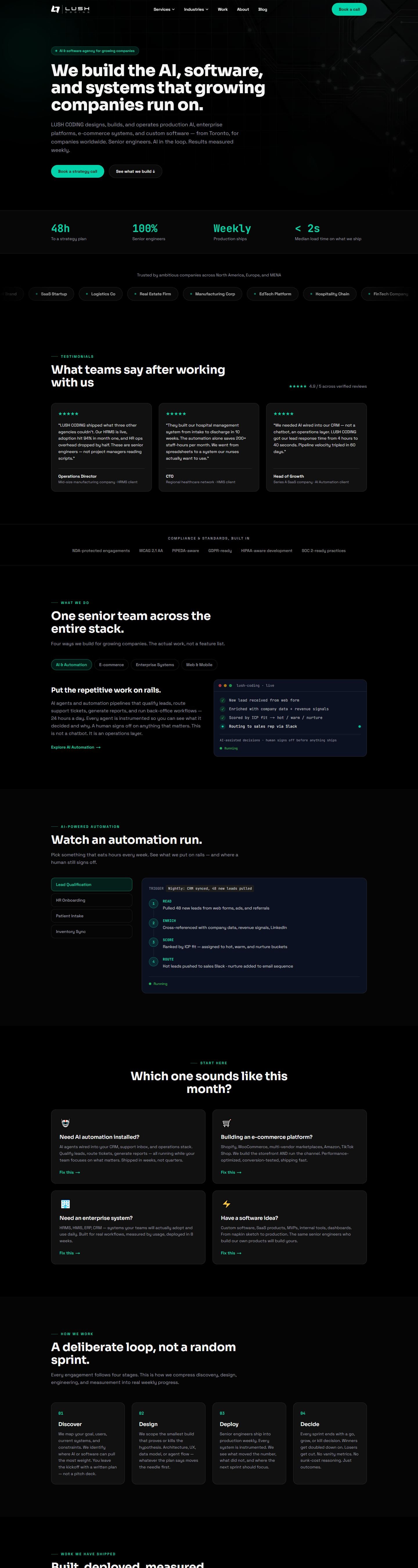Full homepage of Lush Coding