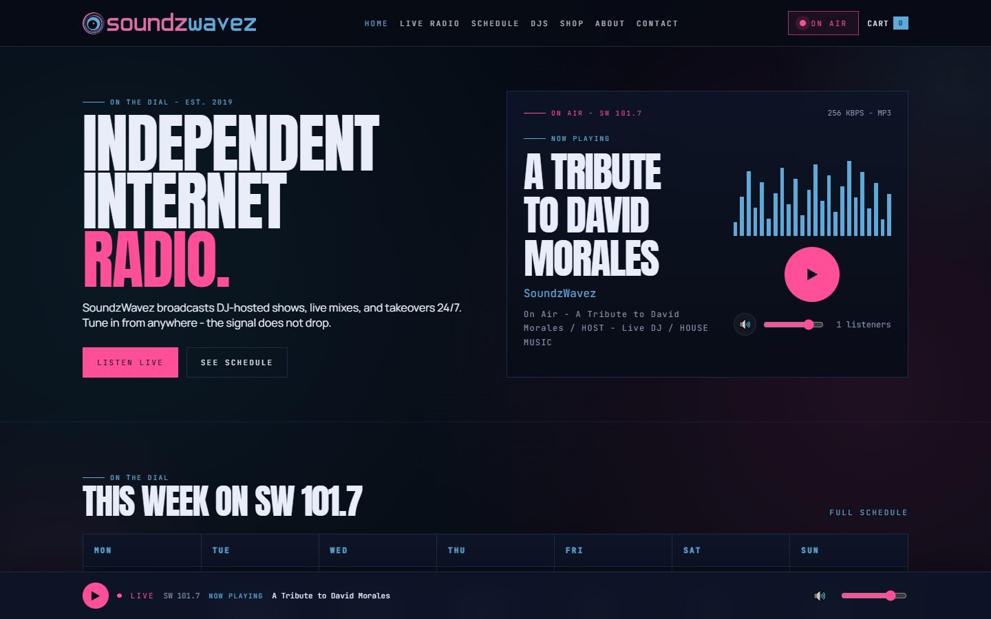SoundzWavez internet radio homepage